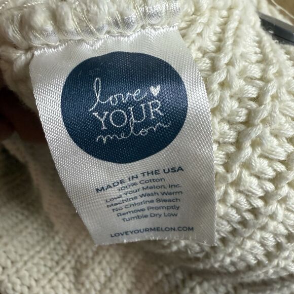 Love Your Melon Beanie Womens One Size Lot of 2 Knit Pom Green Off White Winter - Picture 7 of 12